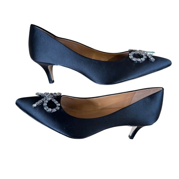 J. Crew Factory Black Crystal Bow Pointed Toe Kitten Heels Size 7.5 - Picture 7 of 8